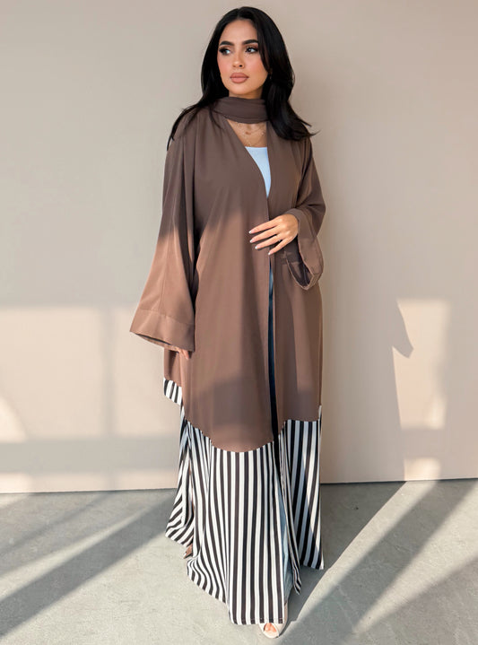 MEI760 - Linear Crepe Square Cut Abaya in Mocha Taupe