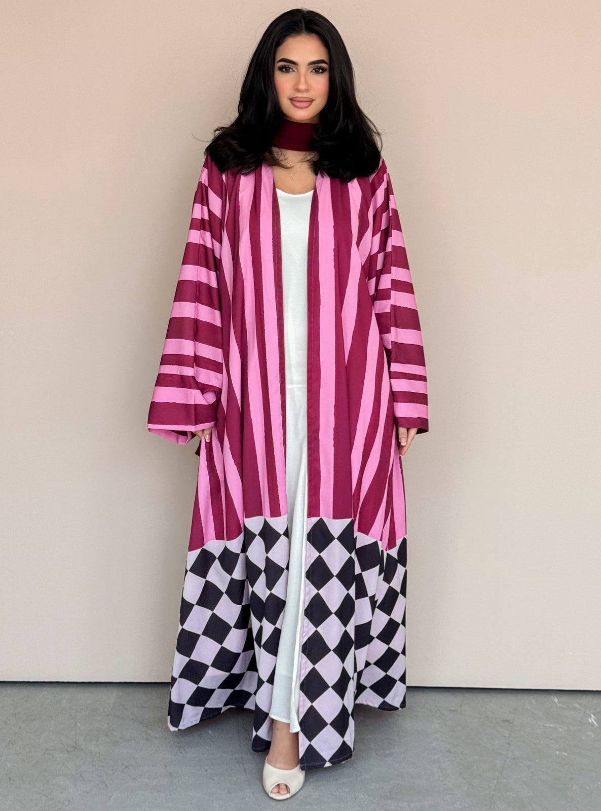 MEI774 - Aria Half Bisht Crepe Abaya in Berry Rose