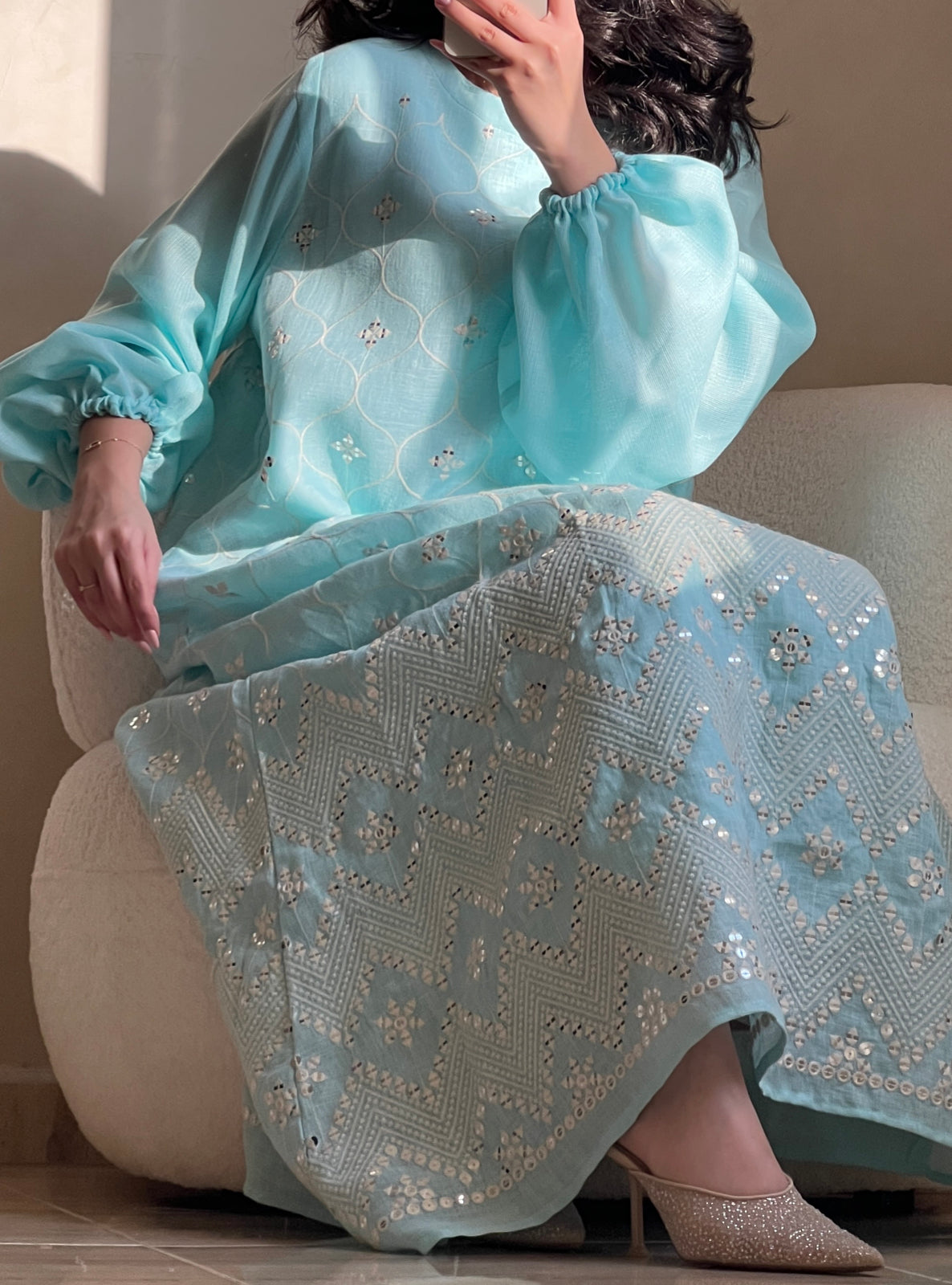 MEI525 - Blue Embroidered Jalabiya