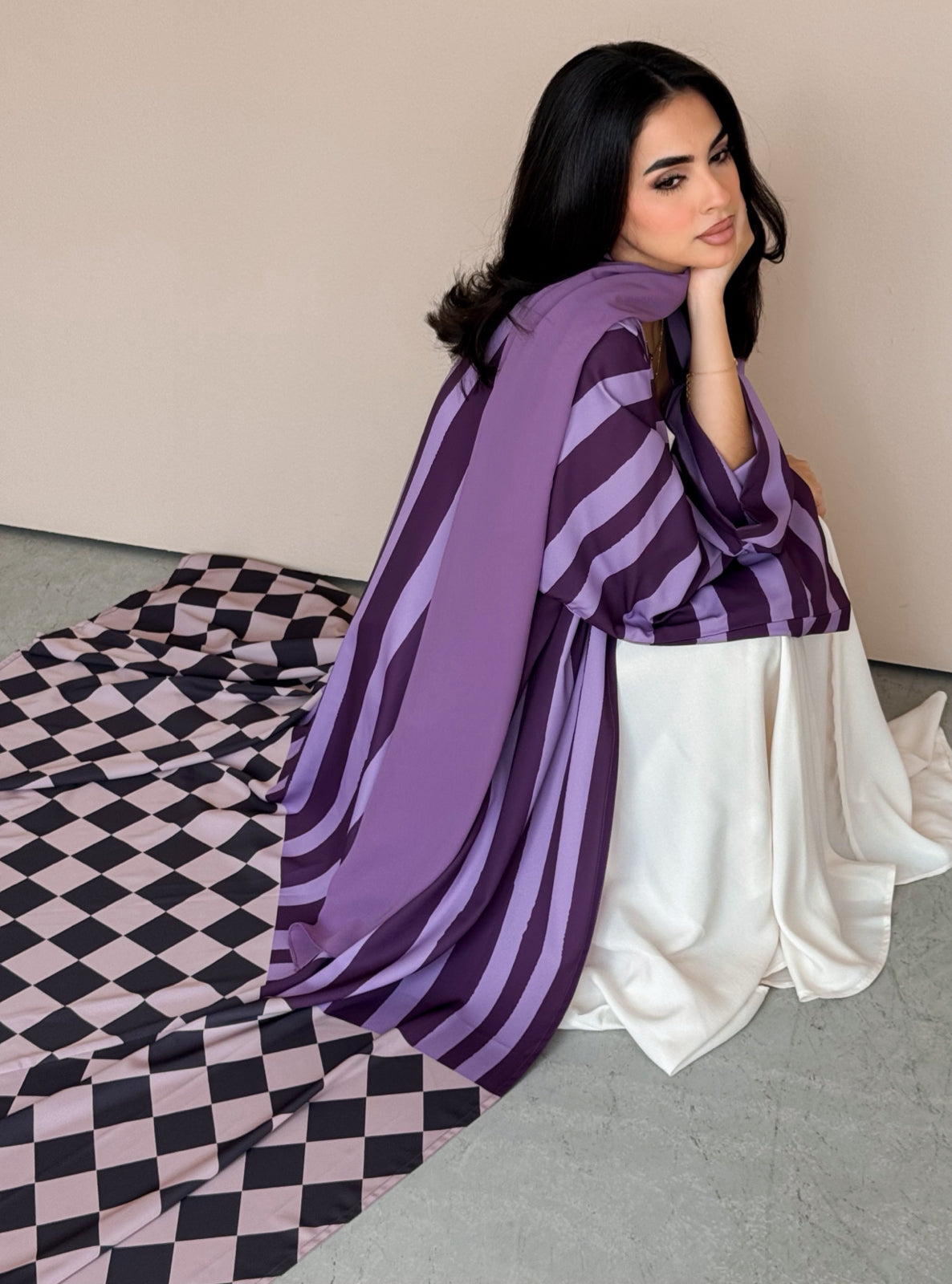MEI772 - Aria Half Bisht Crepe Abaya in Purple Haze