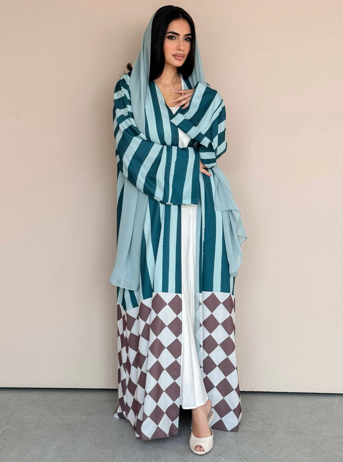 MEI773 - Aria Half Bisht Crepe Abaya in Coastal Teal