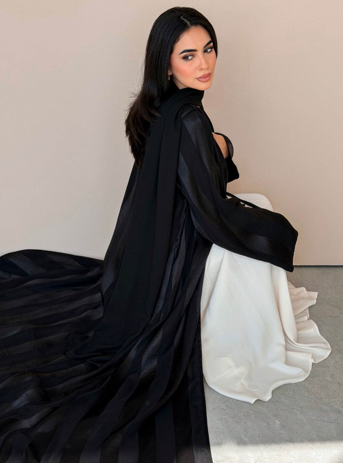 MEI768 - Aura A-Cut Abaya in Black with Matching Headscarf
