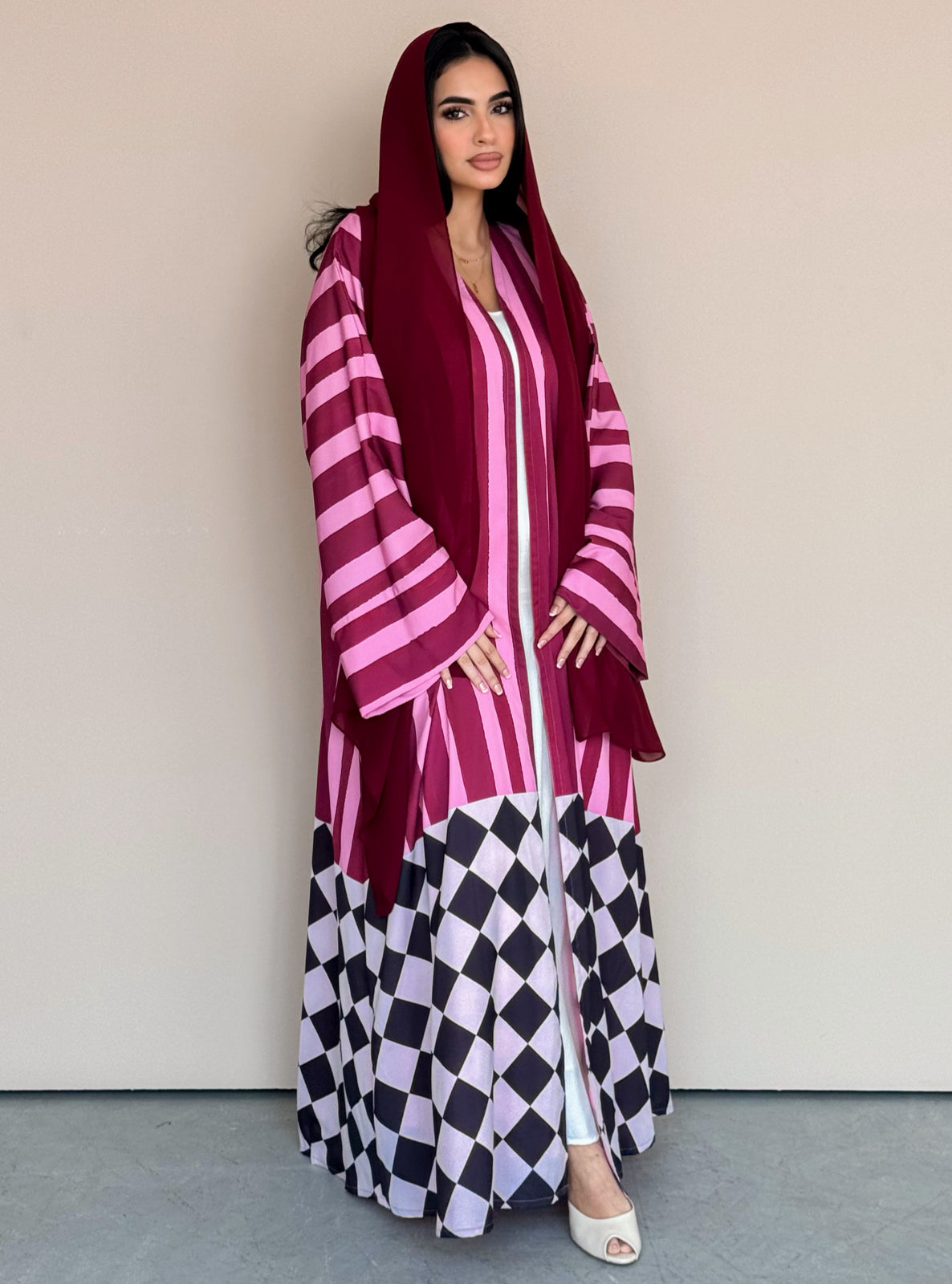 MEI774 - Aria Half Bisht Crepe Abaya in Berry Rose