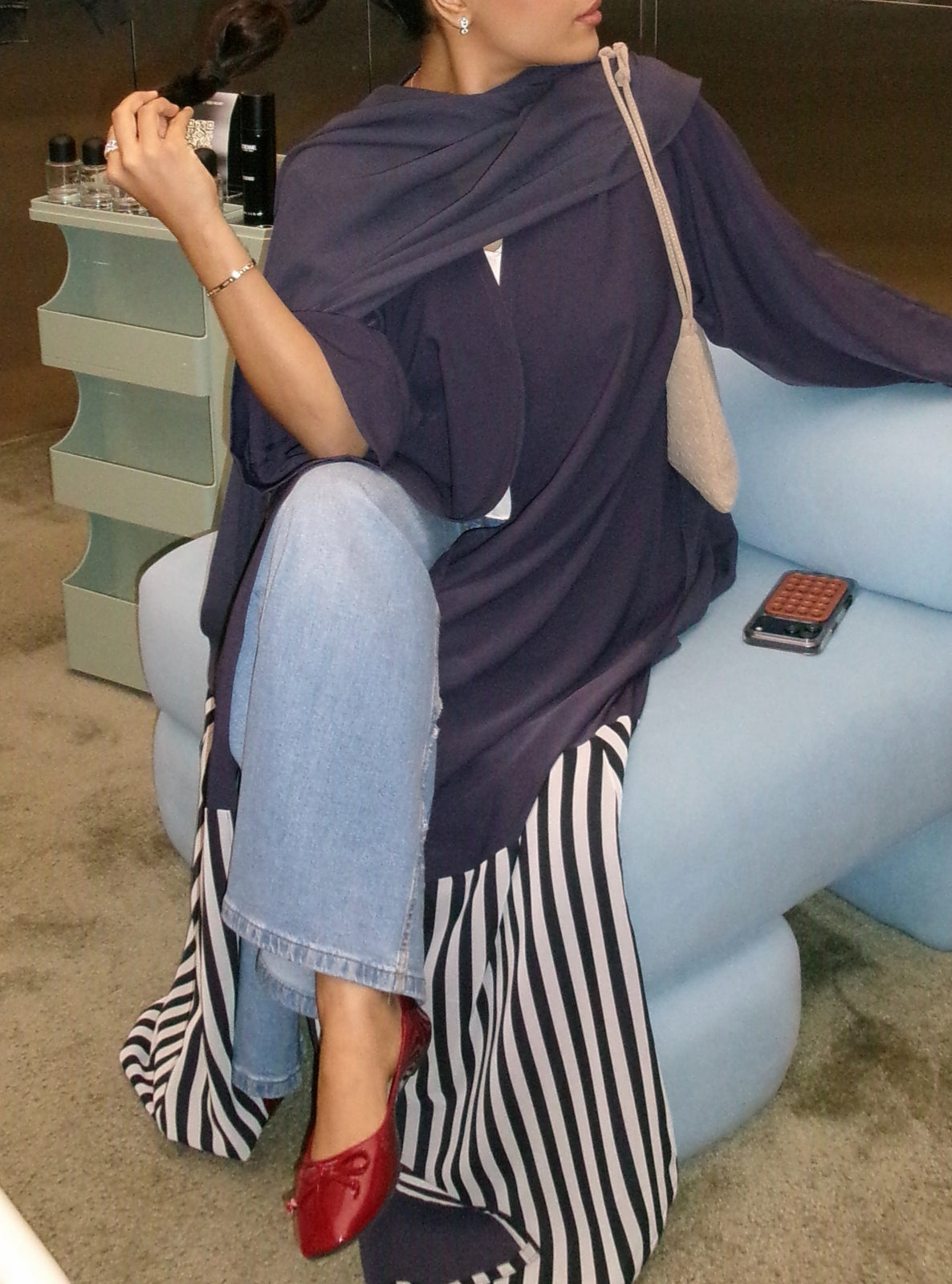 MEI756 - Linear Crepe Square Cut Abaya in Midnight Purple