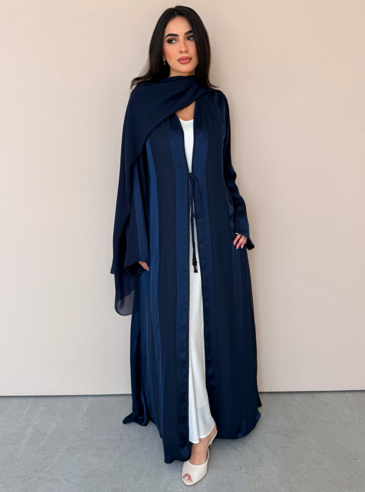 MEI766 - Aura A-Cut Abaya in Deep Navy with Matching Headscarf