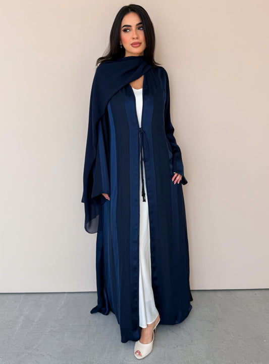 MEI766 - Aura A-Cut Abaya in Deep Navy with Matching Headscarf
