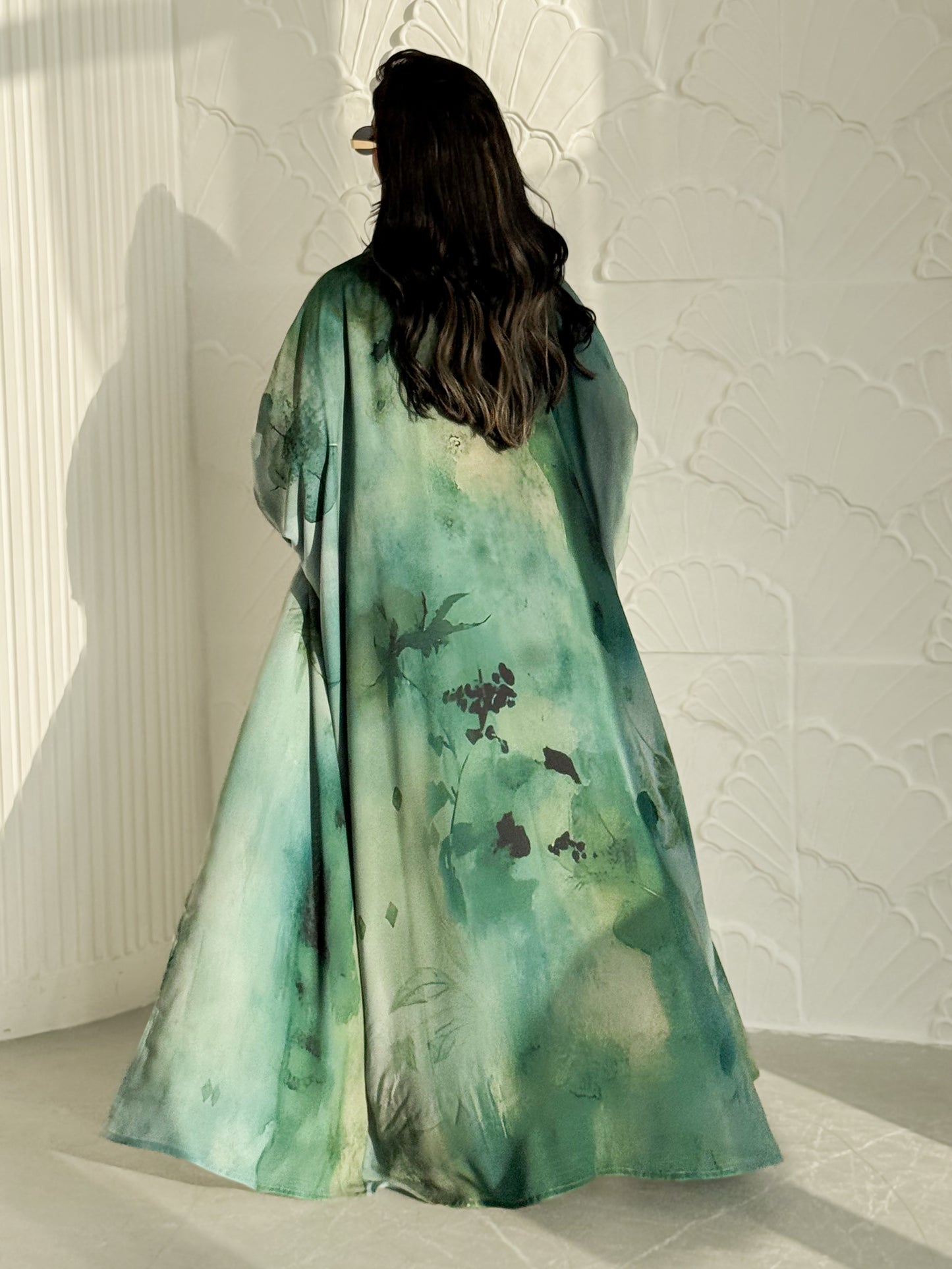 MEI627 - Green Floral Print Abaya
