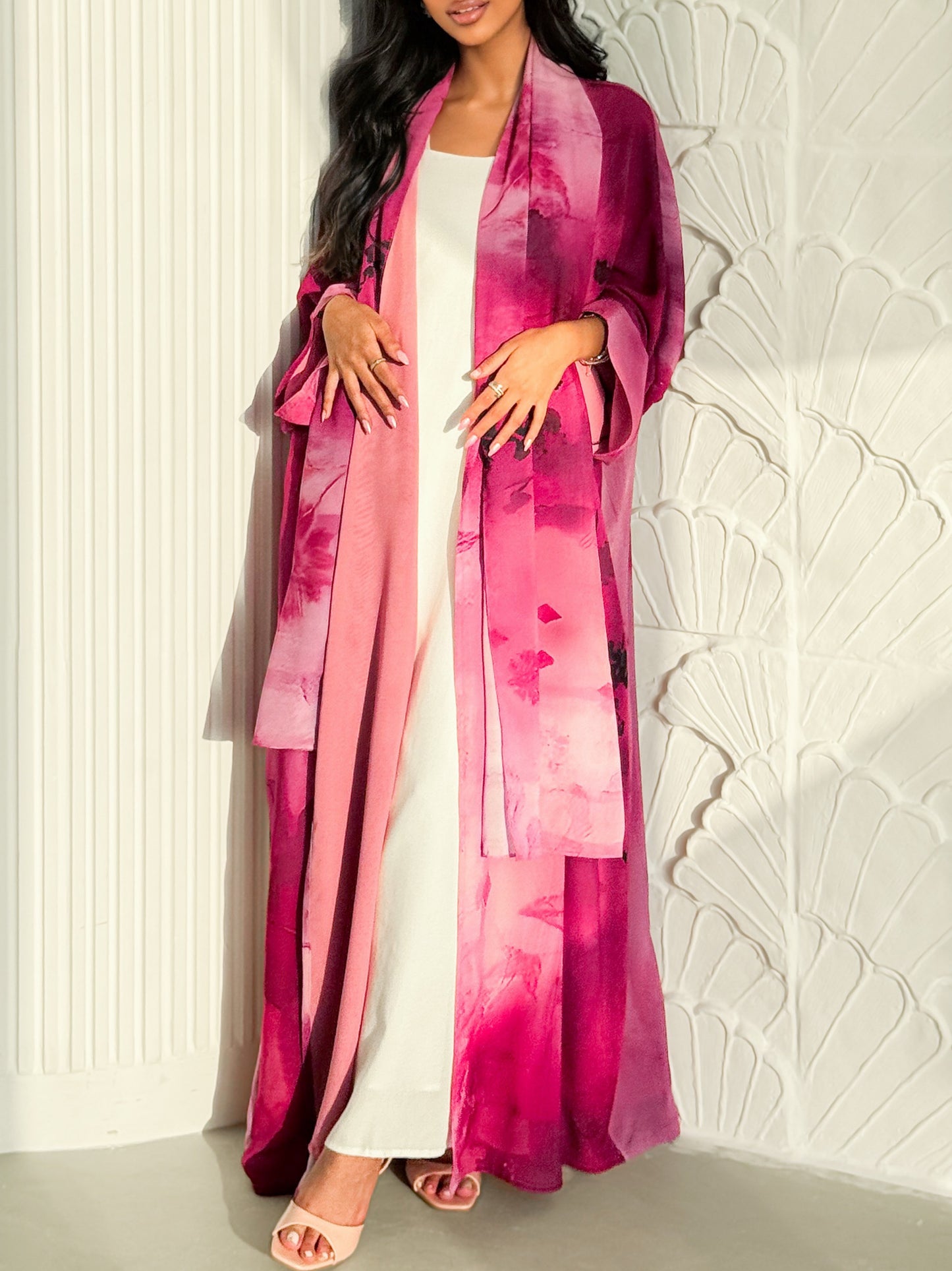MEI625 - Pink Floral Print Abaya