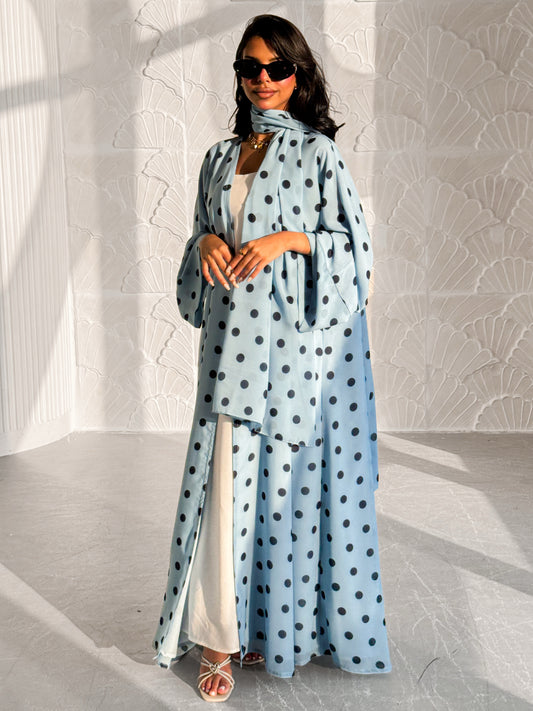 MEI610 - Polka Dots Abaya in Sky Blue