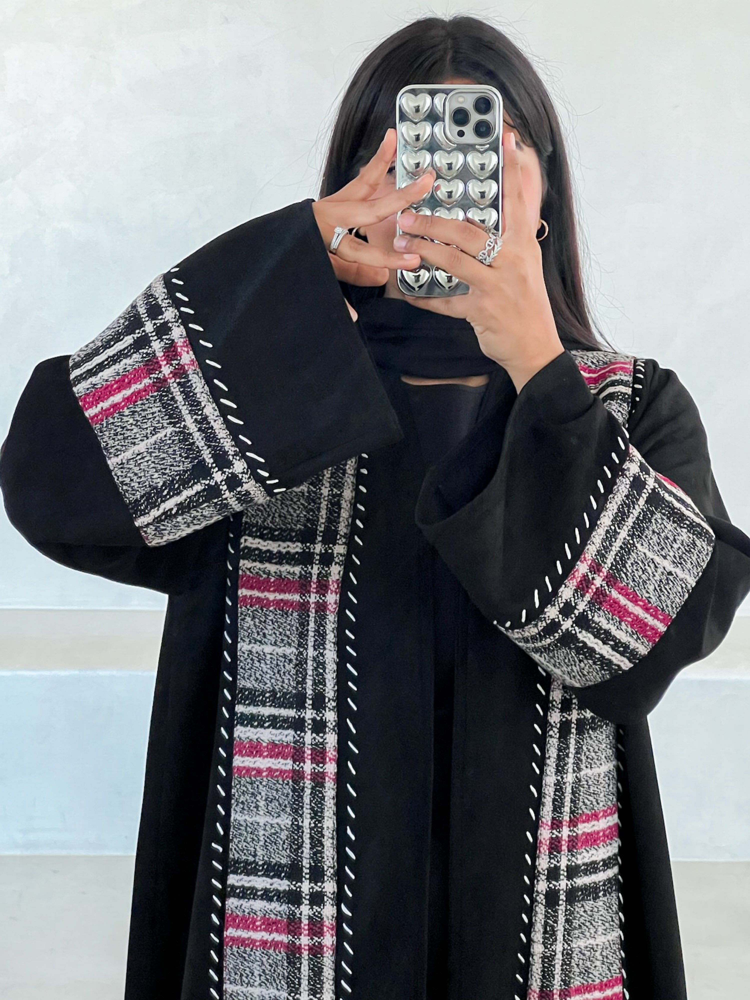 MEI649 - Embroidered Chamois x Tweed Abaya