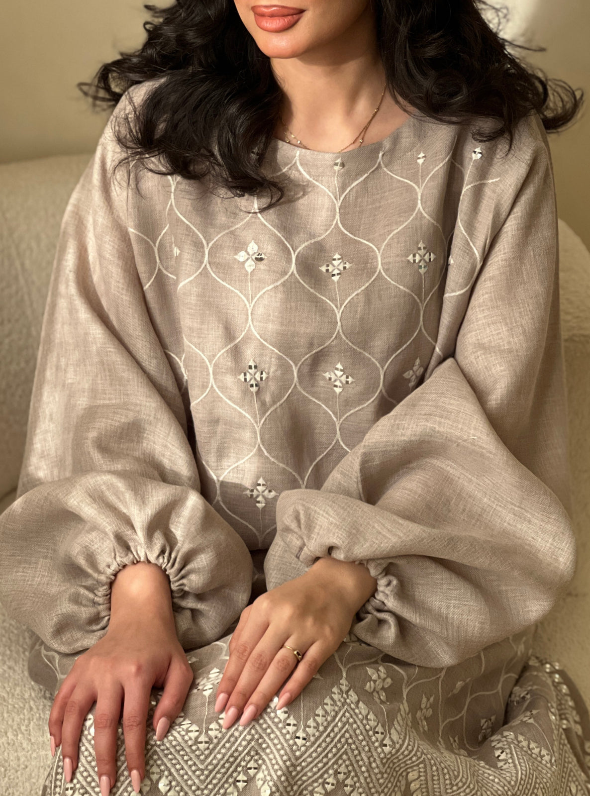 MEI524 - Beige Embroidered Jalabiya