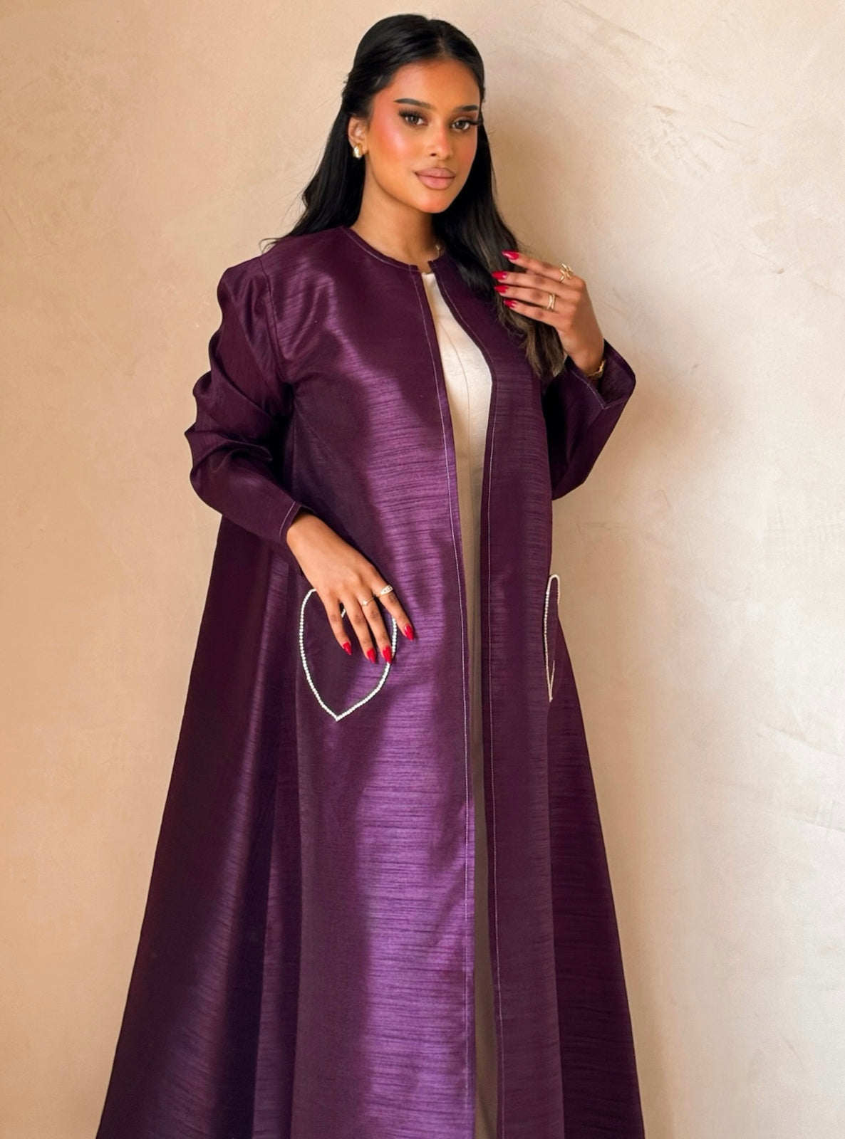 MEI732 - Purple A-Cut Taffeta & Crystals Abaya