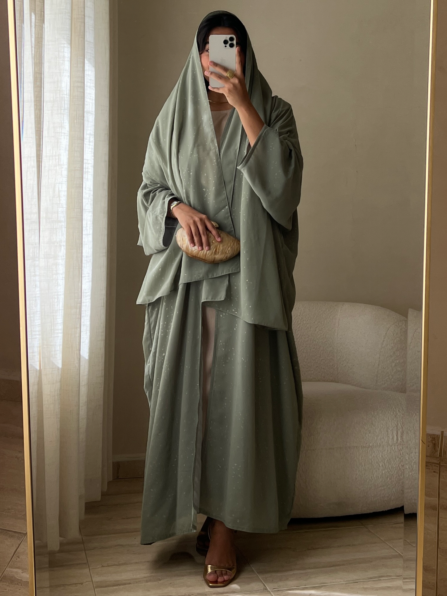 MEI587 - Stardust Abaya in Light Green
