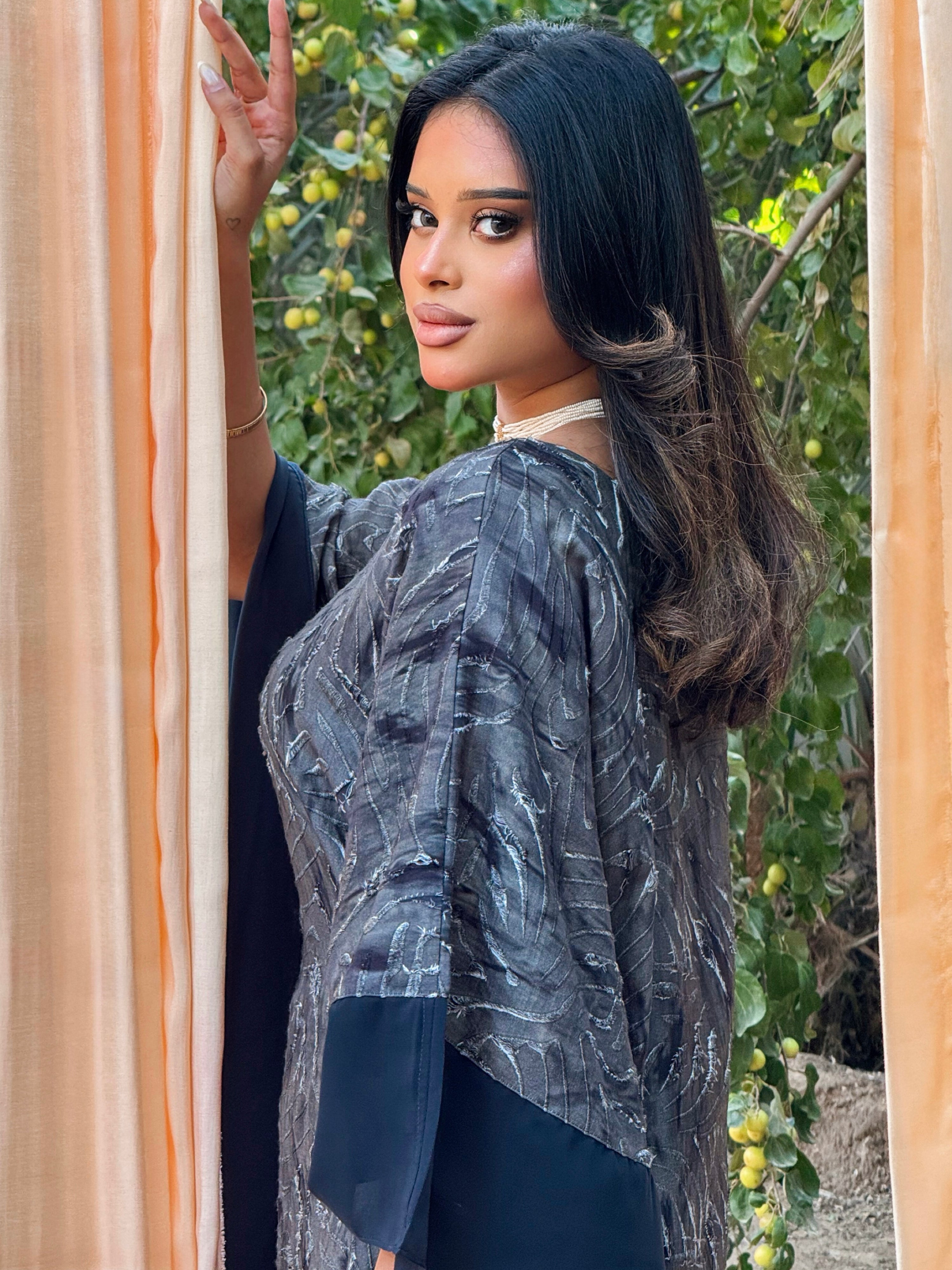 MEI695 - Etherea Jalabiya in Obsidian Charcoal