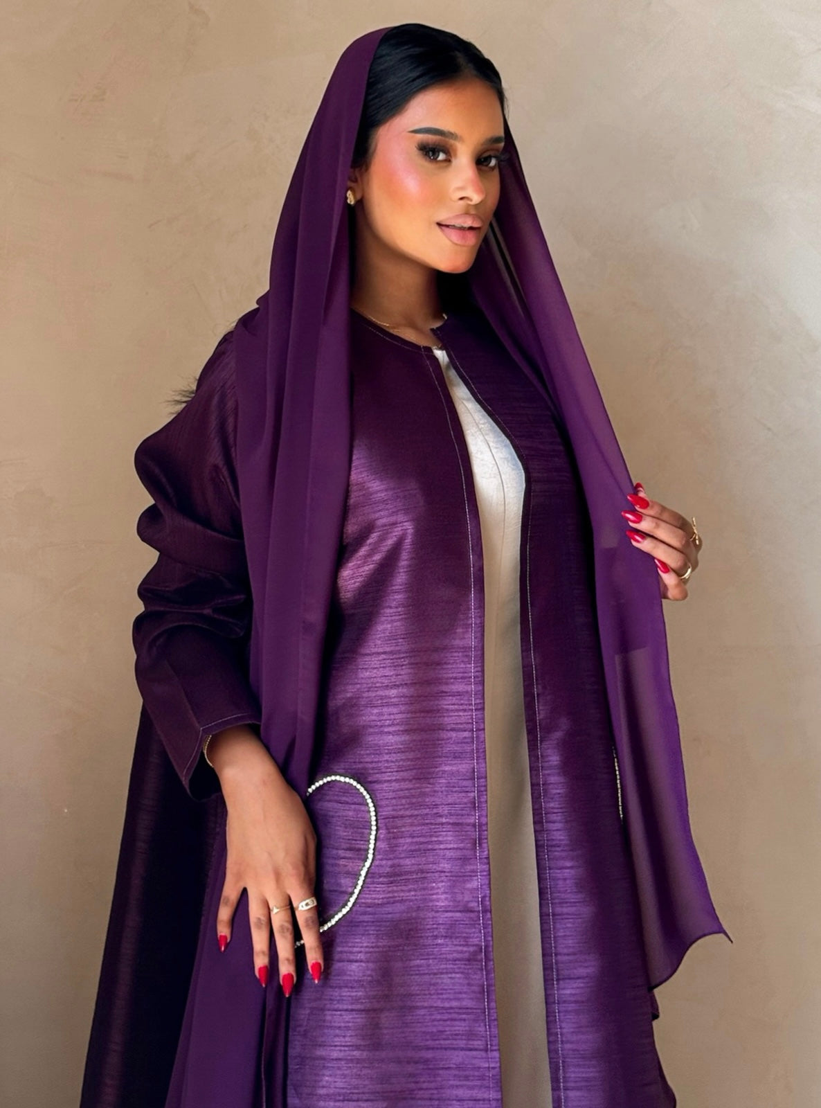 MEI732 - Purple A-Cut Taffeta & Crystals Abaya