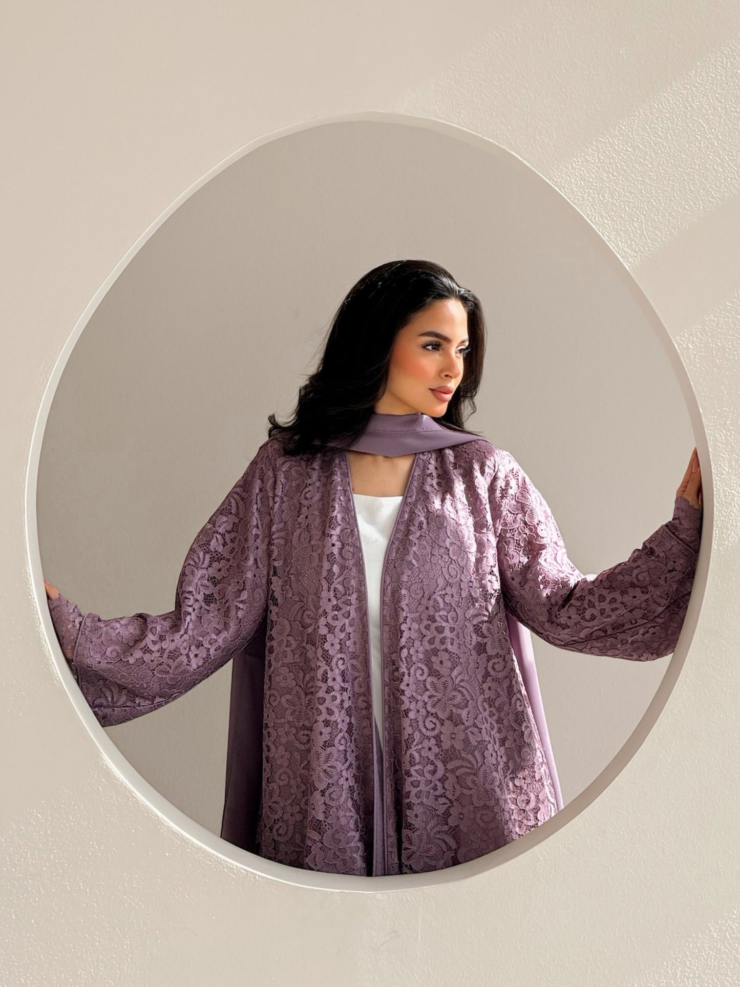 MEI718 - Purple Lace Abaya with Matching Headscarf