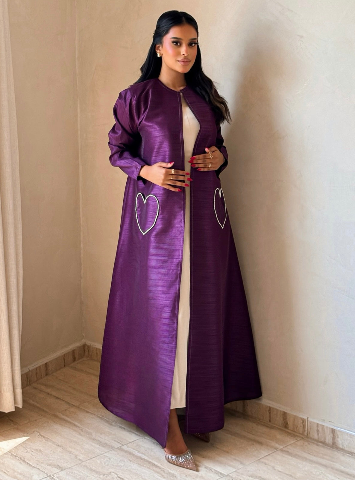 MEI732 - Purple A-Cut Taffeta & Crystals Abaya