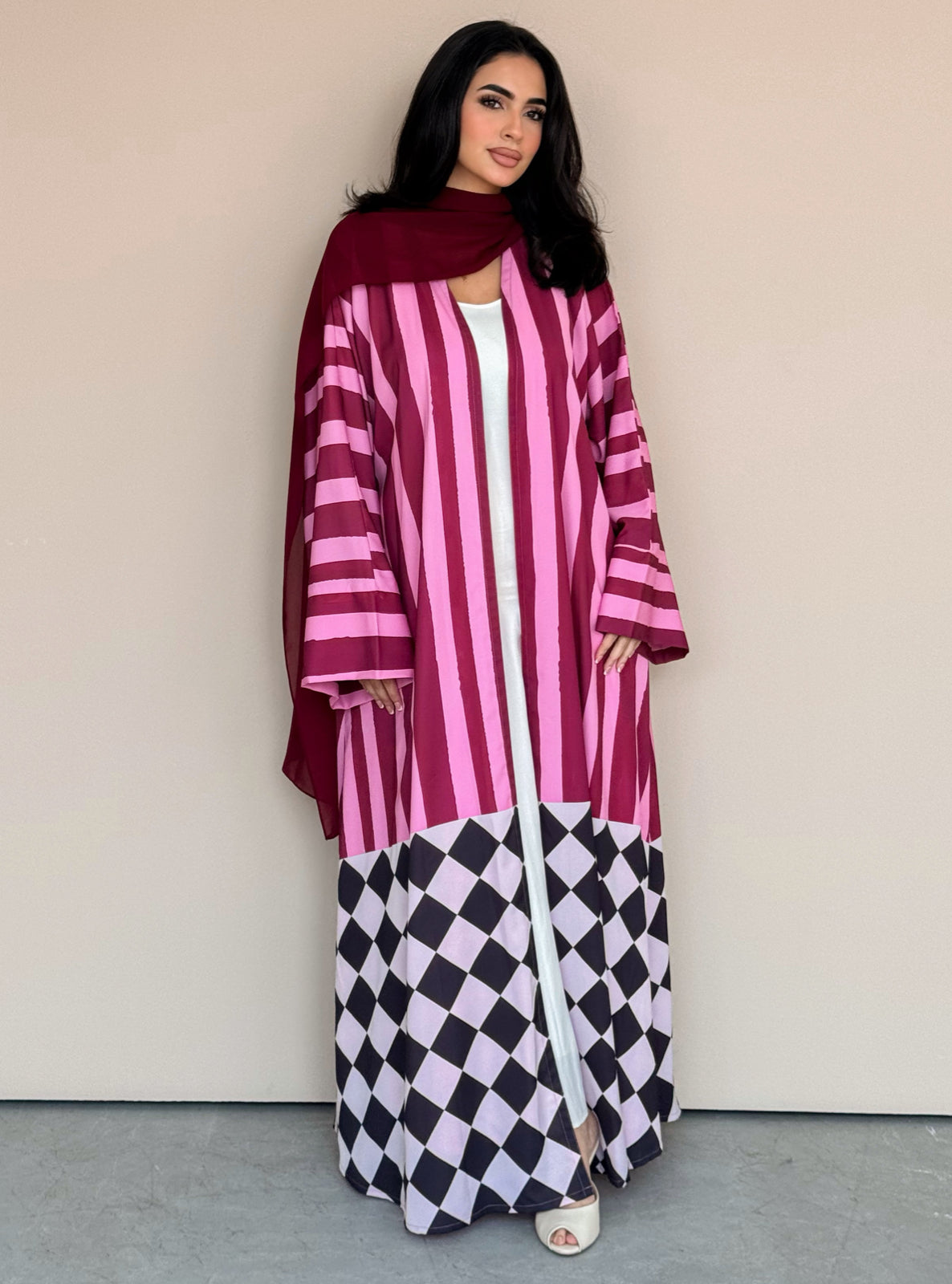 MEI774 - Aria Half Bisht Crepe Abaya in Berry Rose