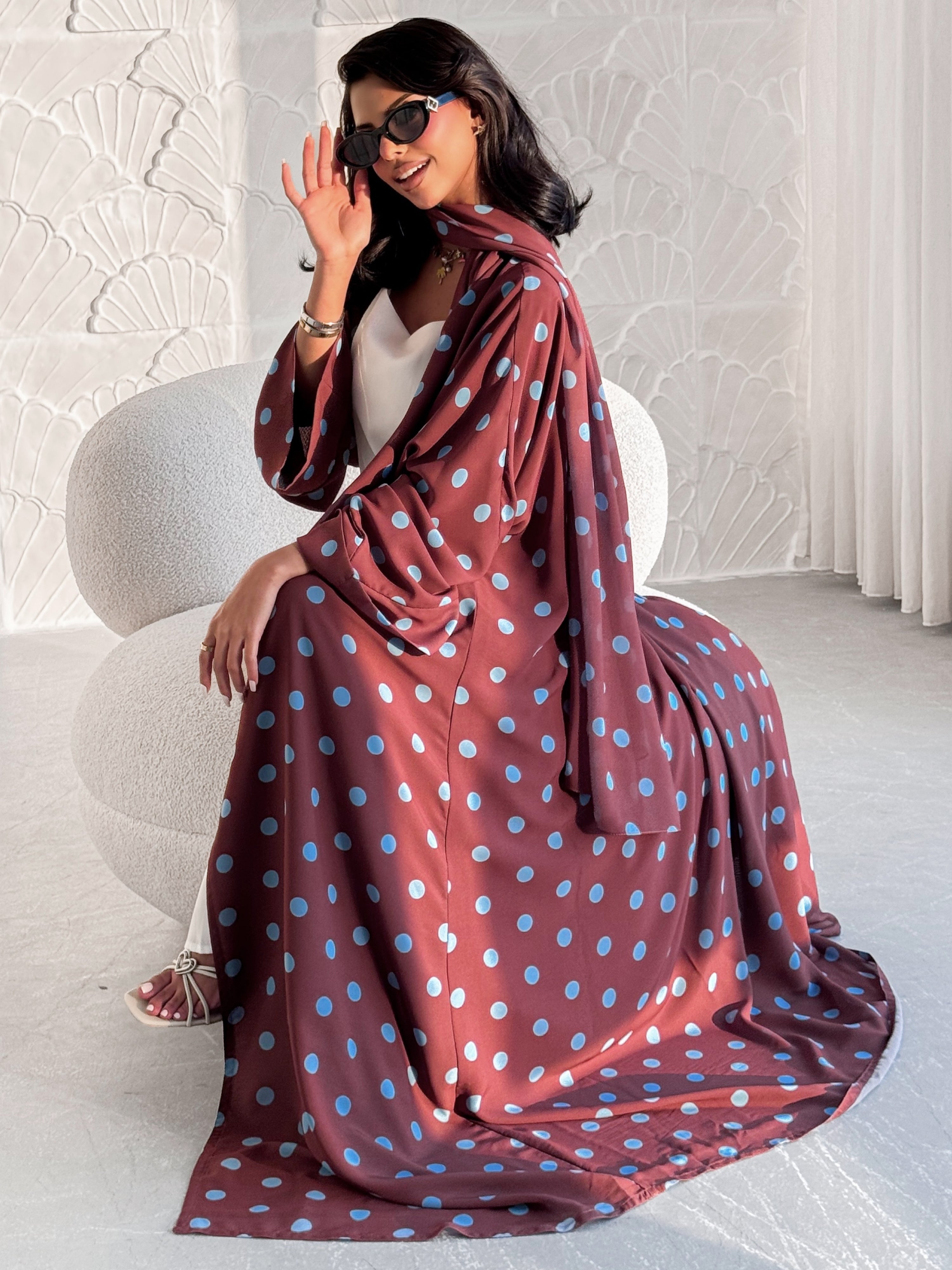 MEI611 - Polka Dots Abaya in Brown