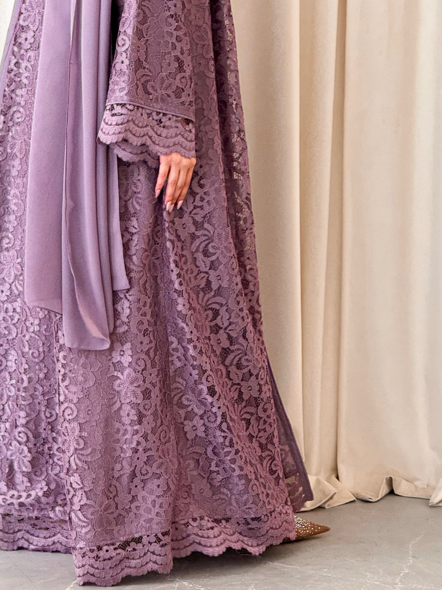 MEI718 - Purple Lace Abaya with Matching Headscarf