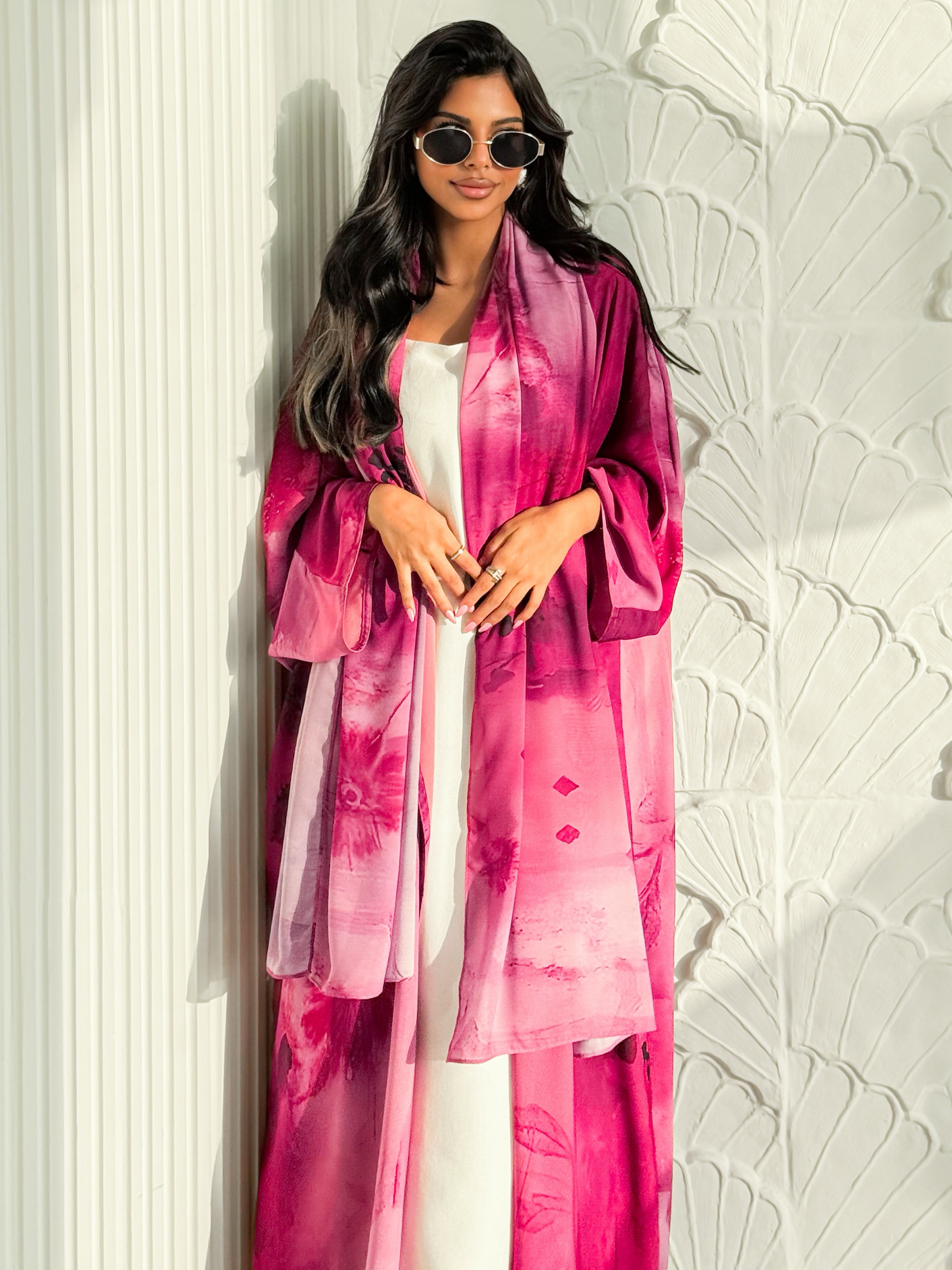 MEI625 - Pink Floral Print Abaya