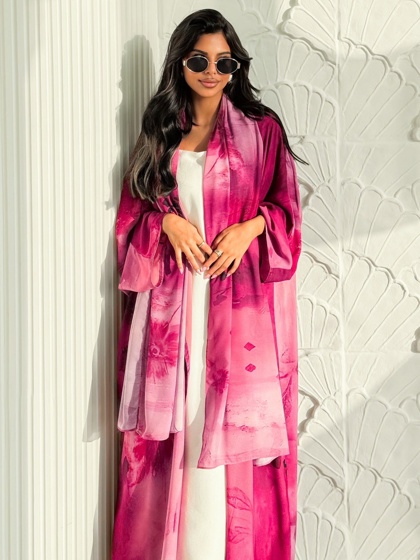 MEI625 - Pink Floral Print Abaya
