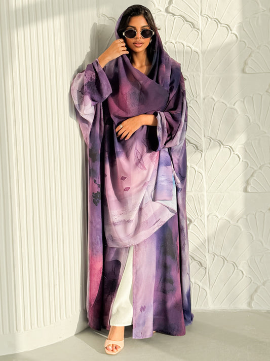 MEI624 - Purple Floral Print Abaya