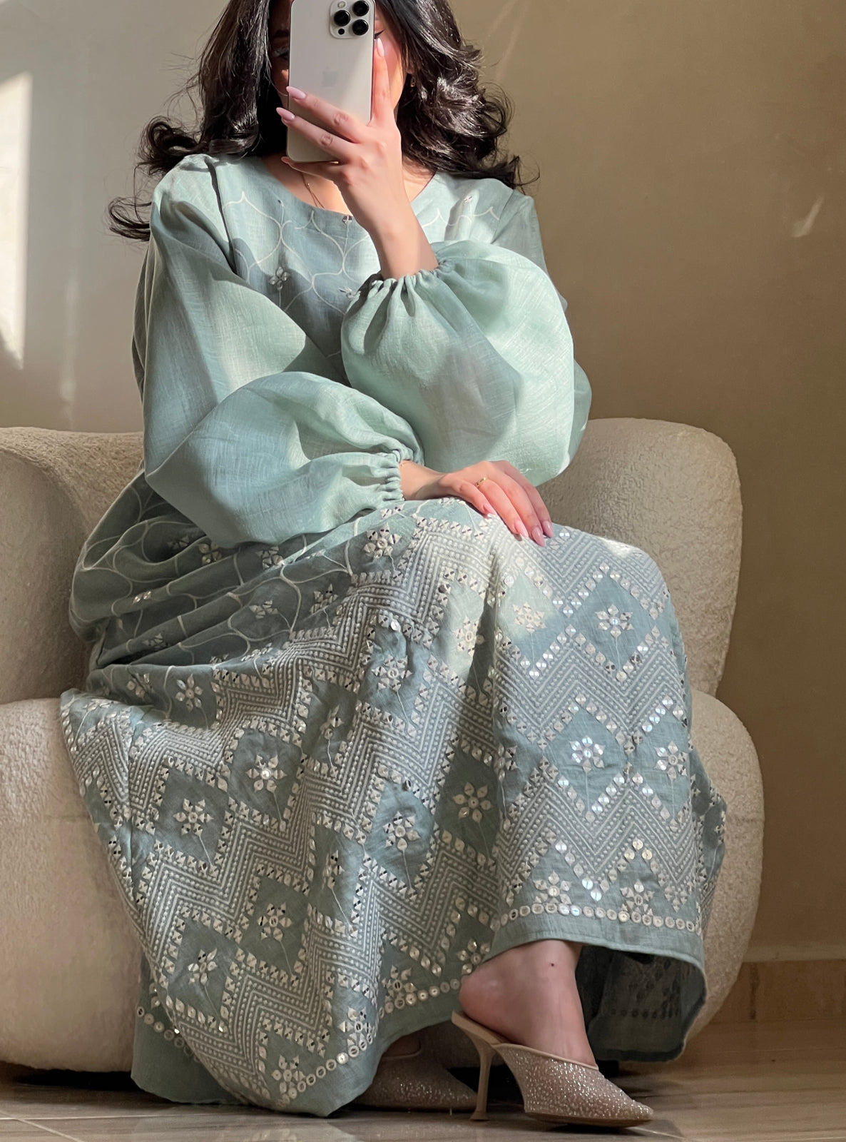 MEI527 - Light Turquoise Embroidered Jalabiya