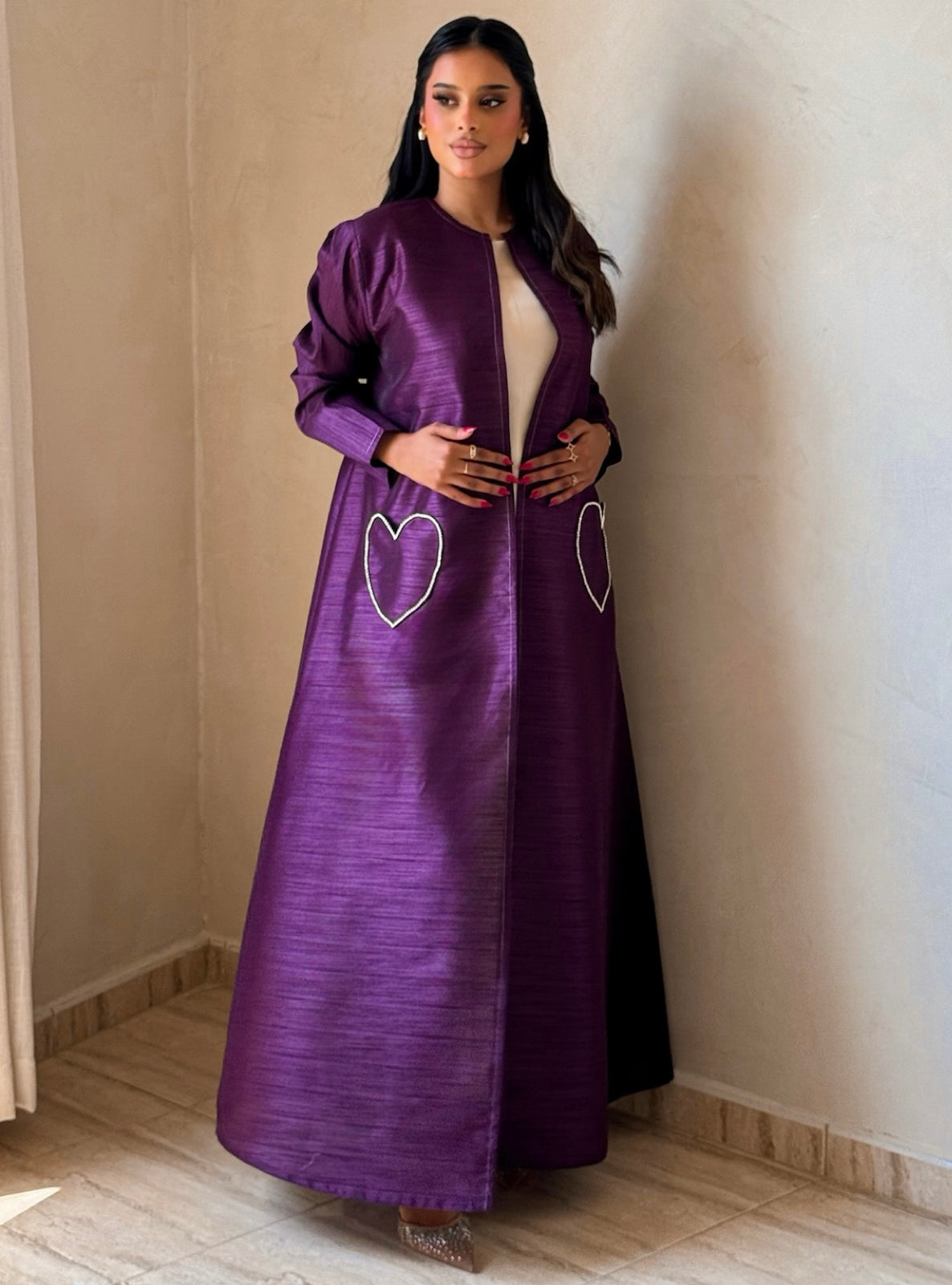 MEI732 - Purple A-Cut Taffeta & Crystals Abaya