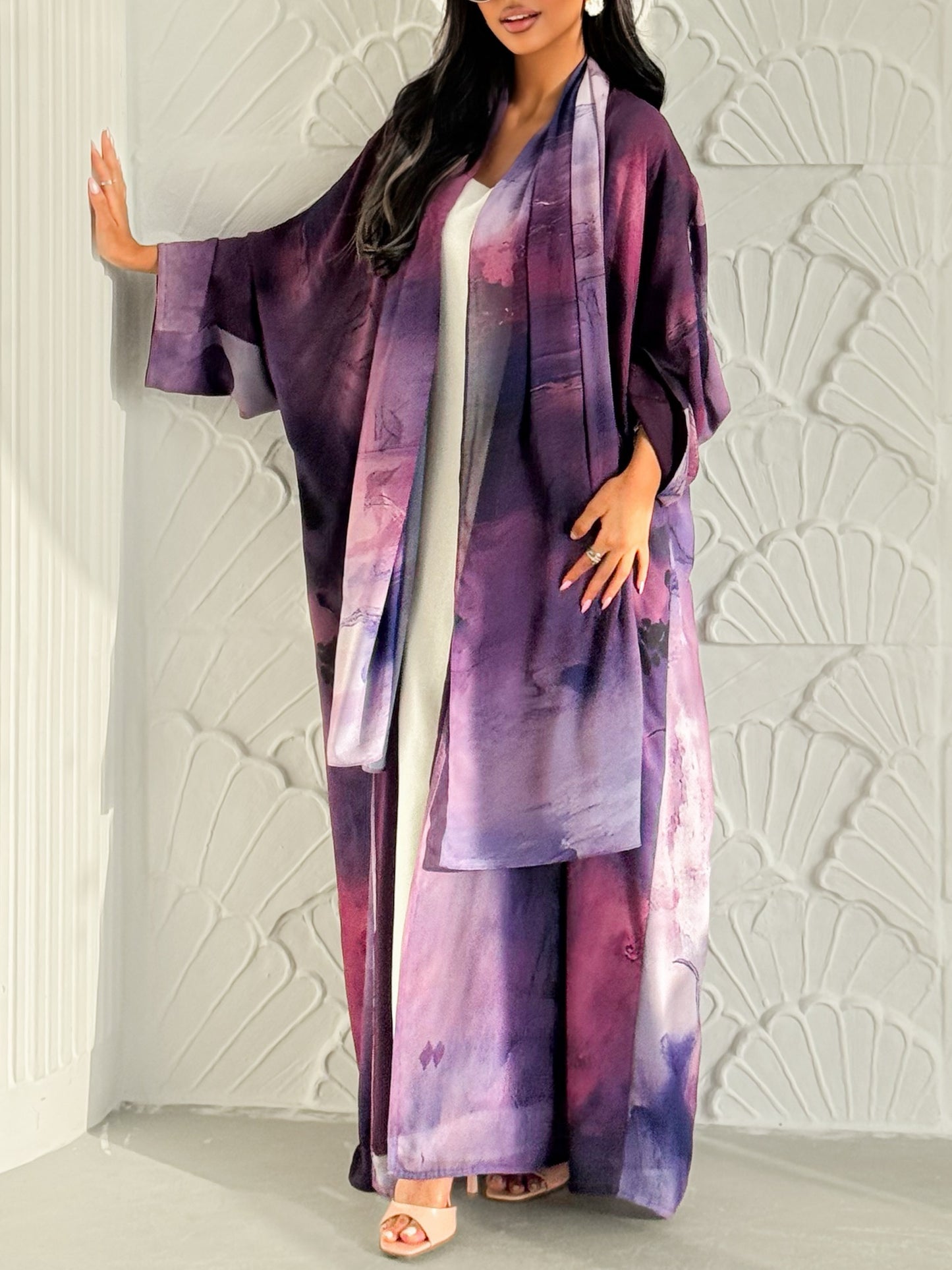MEI624 - Purple Floral Print Abaya