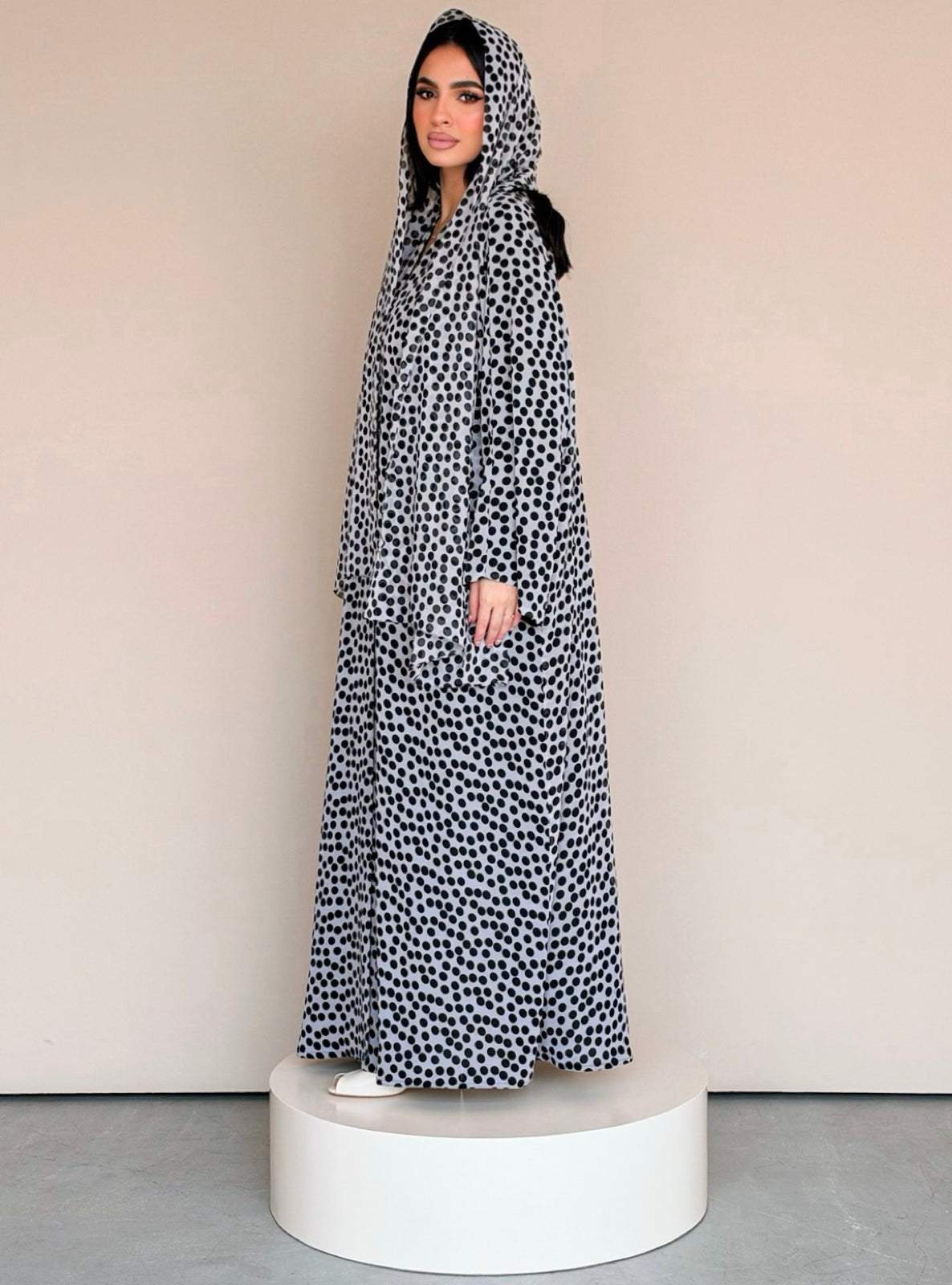MEI780 - Polka Dots Half Bisht Abaya with Matching Headscarf