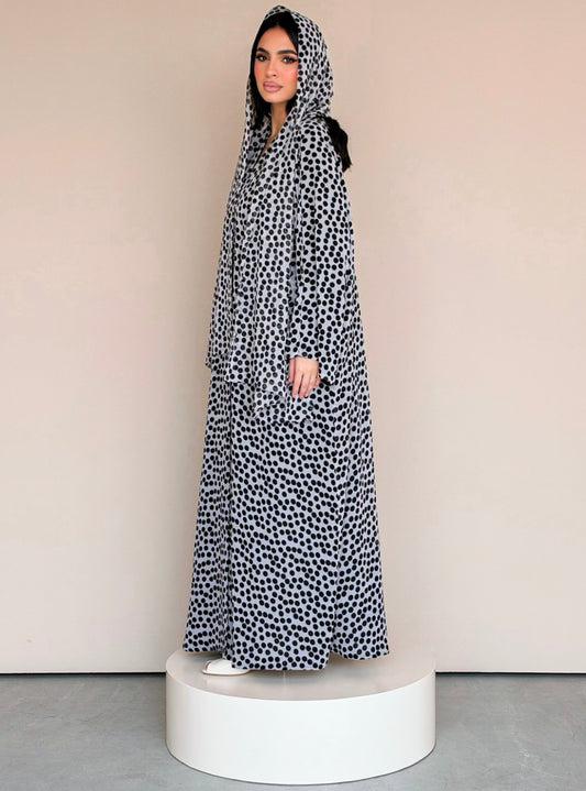 MEI780 - Polka Dots Half Bisht Abaya with Matching Headscarf
